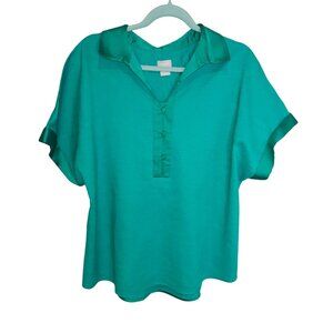 Chico's Woman Size XL (Chico 3) Linen Blend Short Sleeve Satin Trim/Collar Beach